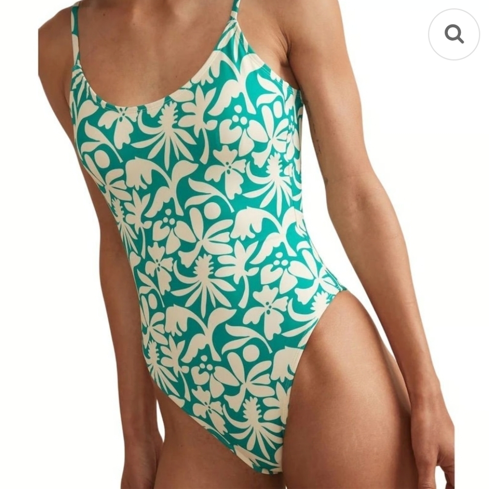 Andie Teal and Cream Floral Scoop One-Piece Swimsuit